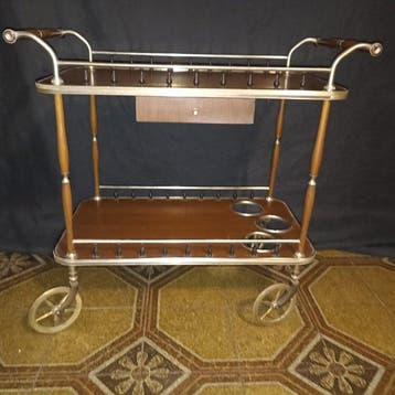 Serveerwagen - hout, verguld messing - Vintage karretje uit