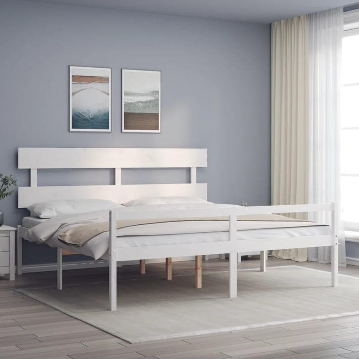 vidaXL Seniorenbed met hoofdbord massief hout wit, Maison & Meubles, Chambre à coucher | Lits, Envoi