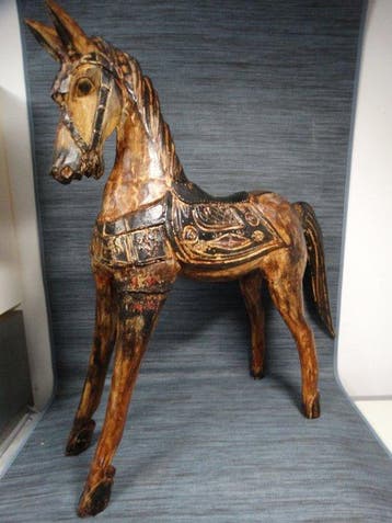Sculpture, Houten paard 57 cm - 57 cm - Bois - 1980, Antiek en Kunst