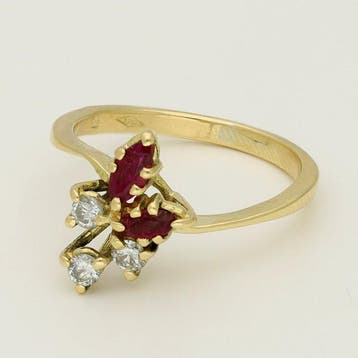 Bague - 18 carats Or jaune Diamant (Naturelle) - Robijn, Nieuw