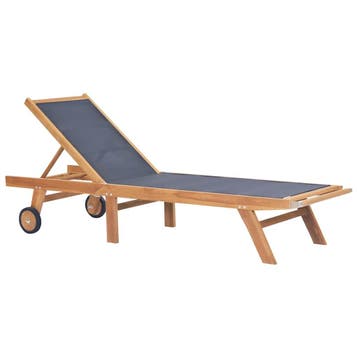vidaXL Ligbed inklapbaar met wielen massief teakhout en, Tuin en Terras, Verzenden, Nieuw