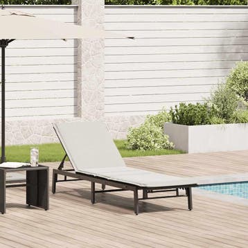 vidaXL Ligstoel met kussen, zwart polyrotan, Tuin en Terras, Verzenden, Nieuw