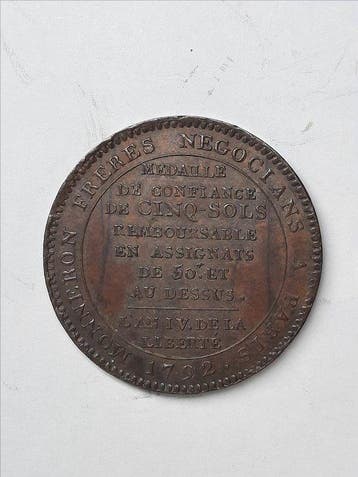 Frankrijk. Monnaie de Confiance. Monneron de 5 Sols 1792