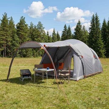vidaXL Tunneltent Grijs en Oranje 6-persoons Polyester en, Verzenden