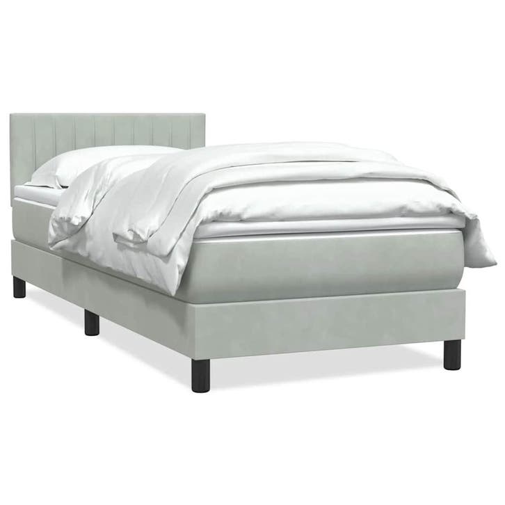 vidaXL Boxspring met matras fluweel lichtgrijs 90x210 cm, Maison & Meubles, Chambre à coucher | Lits, Envoi
