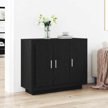 vidaXL Dressoir Zwart Eiken 92 x 35 x 75 cm Bewerkt hout, Huis en Inrichting, Kasten | Dressoirs, Verzenden, Nieuw