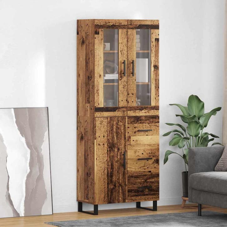vidaXL Highboard met lade 2 pcs Oud Hout Gefabriceerd Hout, Huis en Inrichting, Kasten | Dressoirs, Nieuw, Verzenden