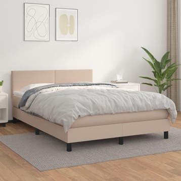vidaXL Boxspring met matras kunstleer cappuccinokleurig, Verzenden
