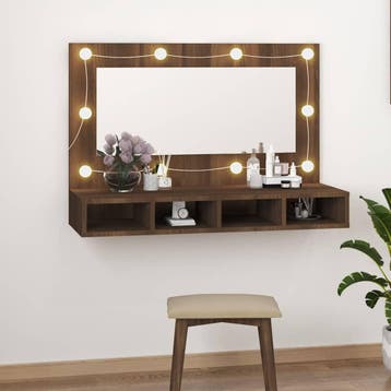 vidaXL Spiegelkast met LED-verlichting 90x31,5x62 cm bruin, Huis en Inrichting, Verzenden, Nieuw
