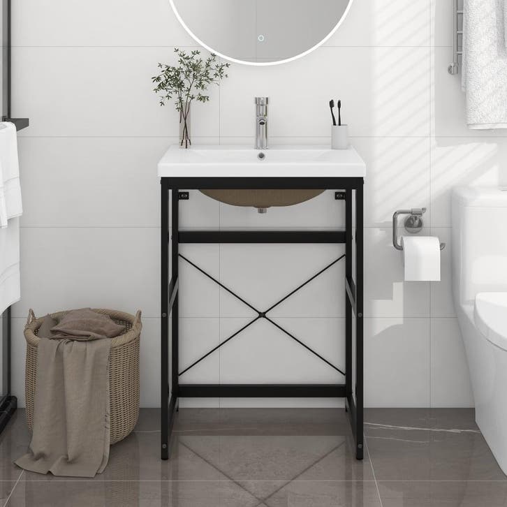 vidaXL Wastafelframe met inbouwwastafel ijzer zwart, Maison & Meubles, Tables | Coiffeuses, Envoi