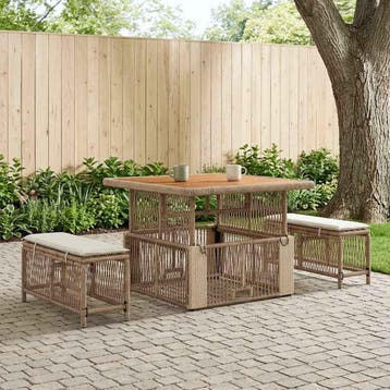 vidaXL Tuin Eettafel Set 3 st Beige en Crème poly rattan, Verzenden