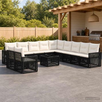 vidaXL Tuinbank Set 12 st Zwart en Crème Wit poly rattan, Verzenden, Nieuw