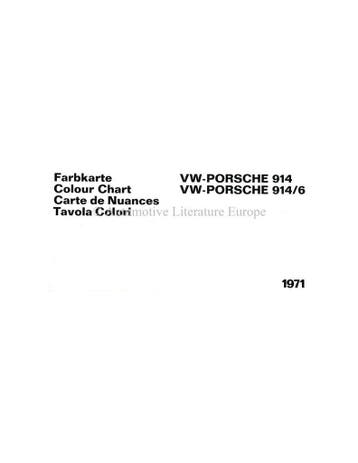 1971 VW-PORSCHE 914 & 914/6 KLEURENKAART BROCHURE, Ophalen of Verzenden