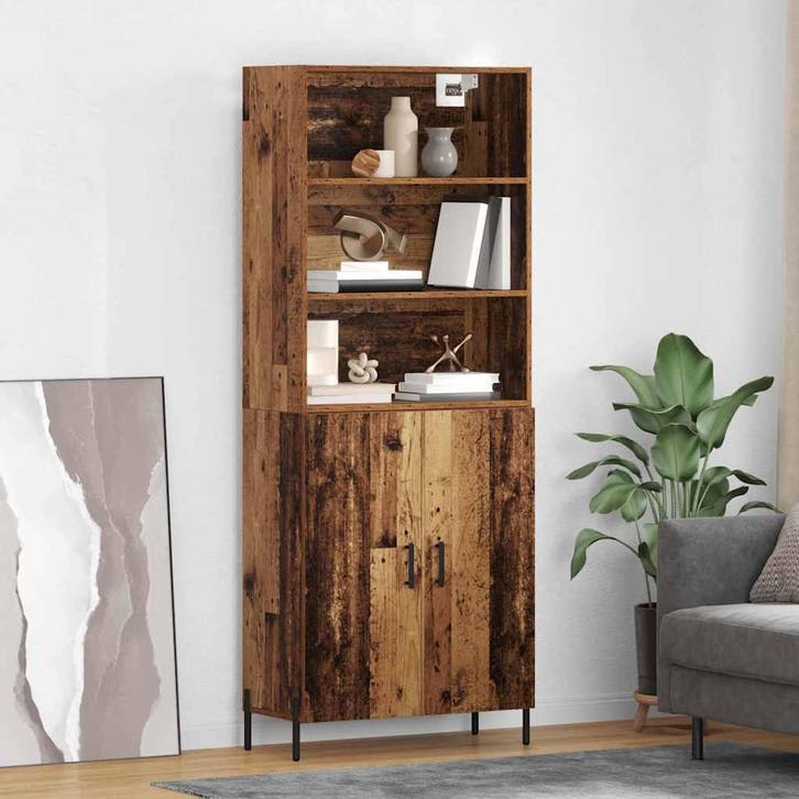 vidaXL Highboard Oud Hout 69,5 x 32,5 x 180 cm Bewerkt hout, Huis en Inrichting, Kasten | Dressoirs, Nieuw, Verzenden