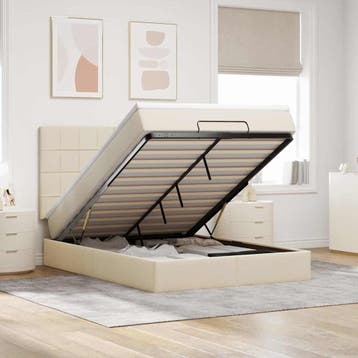 vidaXL Ottoman bed met matras 140x200cm stof crèmekleurig, Verzenden, Nieuw