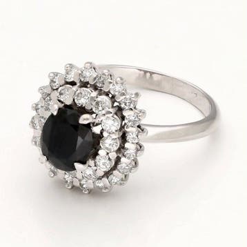 Ring - 18 karaat Witgoud Diamant (Natuurlijk) - Saffier -, Nieuw