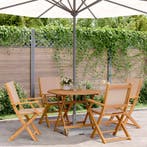vidaXL 5-delige Tuinset massief hout en stof taupe, Verzenden, Nieuw, Tuinset