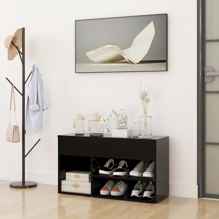 vidaXL Schoenenbank 80x30x45 cm bewerkt hout zwart, Huis en Inrichting, Kasten | Schoenenkasten, Nieuw, Verzenden