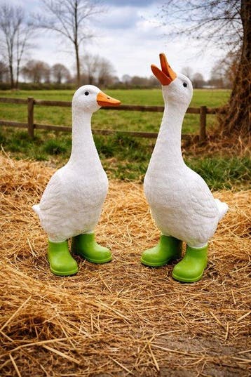 Statue, funny goose with boots green - 32 cm - polyrésine