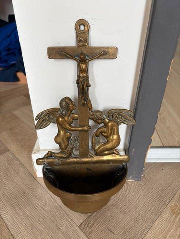 Art Deco Wijwatervat - 1940-1950 - Kruis met Engelen - 33 cm, Antiek en Kunst