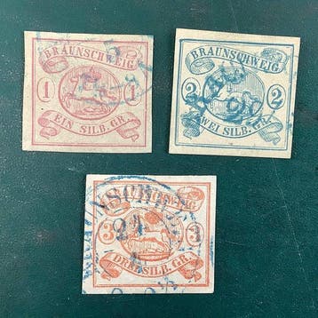 Brunswick 1852 - Eerste emissie in luxe kwaliteit gekeurd, Gestempeld