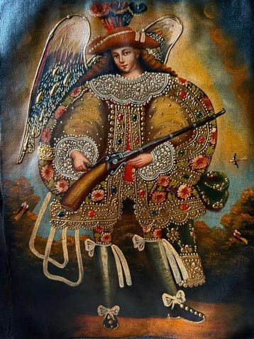 Cuzco School (XX) - Archangel St Miguel with Arquebus - 30 x