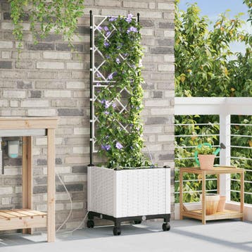 vidaXL Tuin Plantenbak met Irrigatie en Wielen Wit 40 x 40 x, Verzenden, Nieuw