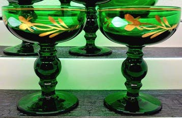 |- (6+1) x *Böhmisches Glas Ensemble, Handbemalt mit