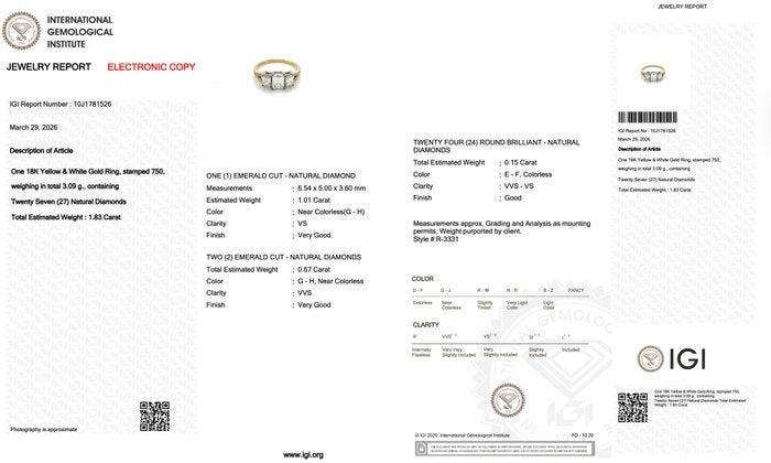 Ring - 18 karaat Geel goud, Witgoud - 1.83ct. tw. Diamant, Bijoux, Sacs & Beauté, Bagues