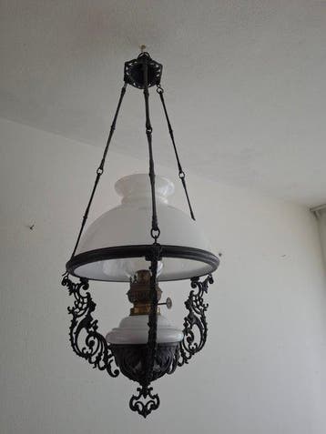 Lampe à huile - Cuivre, Faïence, Verre, Fer