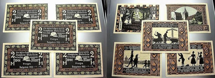 5 x 2 Mark duitse Serienscheine Westerstede 1918-1922, Postzegels en Munten, Munten | Nederland, Verzenden