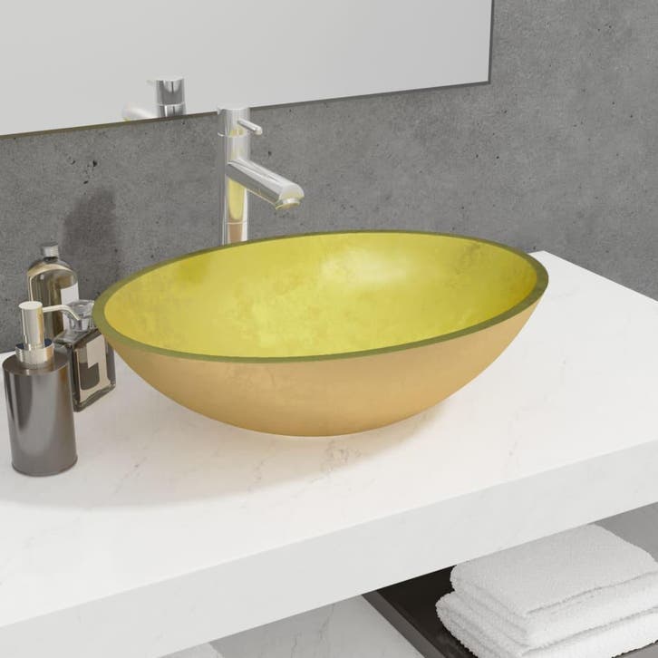vidaXL Wasbak 50x37x14 cm glas goudkleurig, Bricolage & Construction, Sanitaire, Envoi