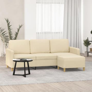 vidaXL Driezitsbank met voetenbank 180 cm stof crèmekleurig, Huis en Inrichting, Zetels | Zetels, Verzenden, Nieuw