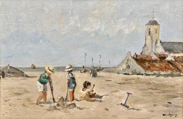 Cor Schaap (1968) - Strandgezicht met Oude Kerk, Antiek en Kunst