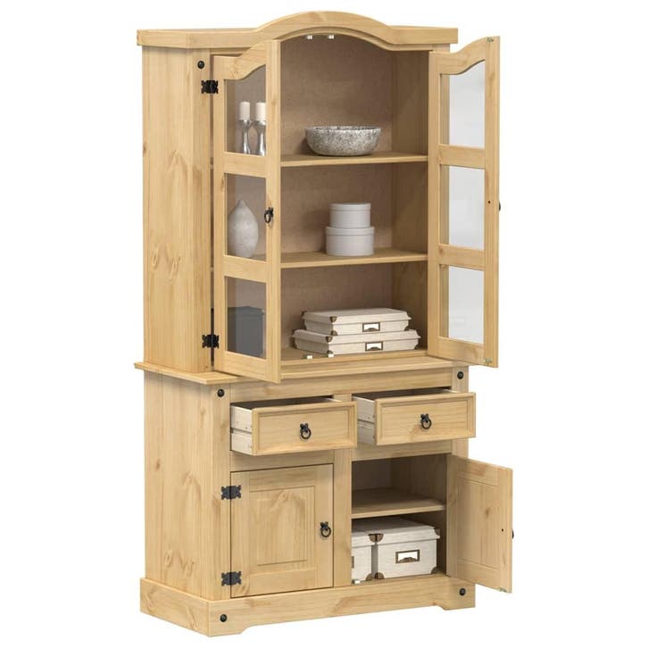 vidaXL Vitrinekast Corona 100x48,5x179 cm massief grenenhout, Maison & Meubles, Armoires | Dressoirs, Envoi