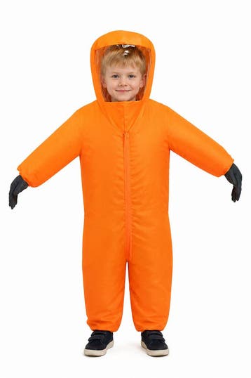 KIMU® Opblaas Kostuum Kinderen Quarantaine Oranje 122 128 13, Ophalen of Verzenden