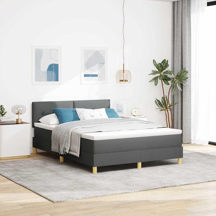 vidaXL LED Box Spring Bed met kussen Donkergrijs 140 x 190, Huis en Inrichting, Slaapkamer | Bedden, Nieuw, Verzenden