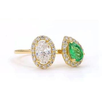 Statement ring - 14 karaat Geel goud - 1.05ct. tw. Diamant