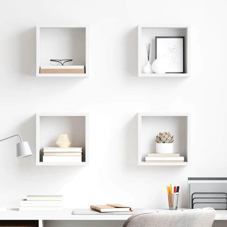 vidaXL Wandschappen kubus 4 st 26x15x26 cm wit, Huis en Inrichting, Kasten | Wandmeubels, Nieuw, Verzenden