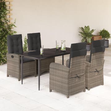 vidaXL 5-delige Tuinset met kussens poly rattan grijs, Verzenden, Nieuw, Tuinset