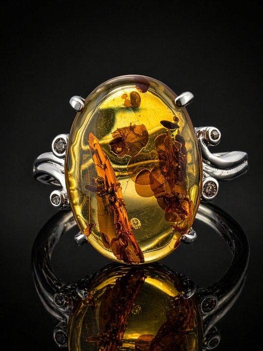 Barnsteen - Sterling Silver Amber Ring – S925 Setting with, Verzamelen, Mineralen en Fossielen