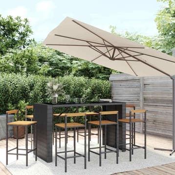vidaXL 9-delige Tuinbarset poly rattan en massief acaciahout, Tuin en Terras, Verzenden, Nieuw