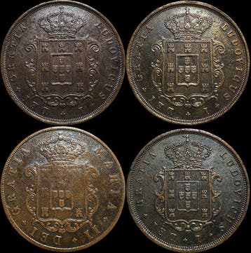 Portugal. 4 Coins | Monarchy | X & XX Reis | King Luis I &, Postzegels en Munten