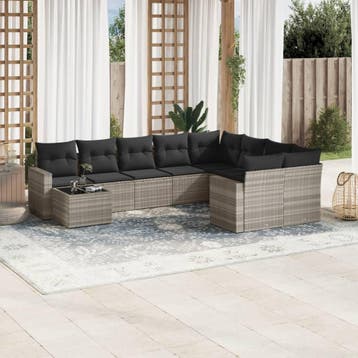 vidaXL 10-delige Loungeset met kussens poly rattan, Verzenden
