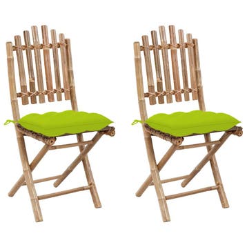 vidaXL Opklapbare stoelen (2 stuks) met kussens, bamboe, Verzenden, Nieuw