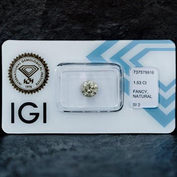 1 pcs Diamant (Natuurlijk gekleurd) - 1.53 ct - Rond - Fancy, Bijoux, Sacs & Beauté, Pierres précieuses