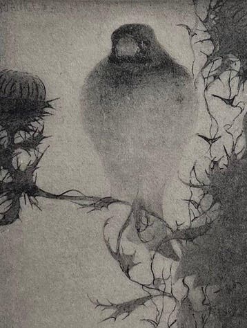 Jan Mankes (1889-1920) - Puttertje op tak, Antiquités & Art