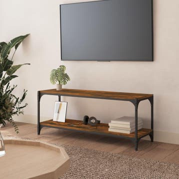 vidaXL Tv-meubel 100x33x41 cm bewerkt hout en staal gerookt, Verzenden