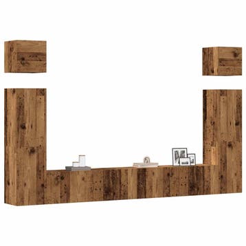 vidaXL 6-delig Tv-meubelset wandmontage bewerkt hout oud, Verzenden