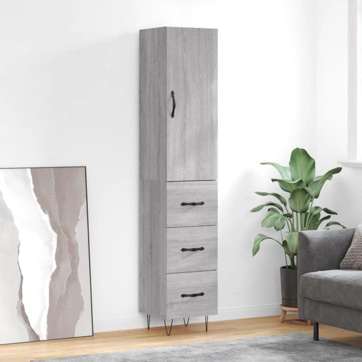 vidaXL Hoge kast 34,5x34x180 cm bewerkt hout grijs sonoma, Huis en Inrichting, Kasten | Dressoirs, Nieuw, Verzenden
